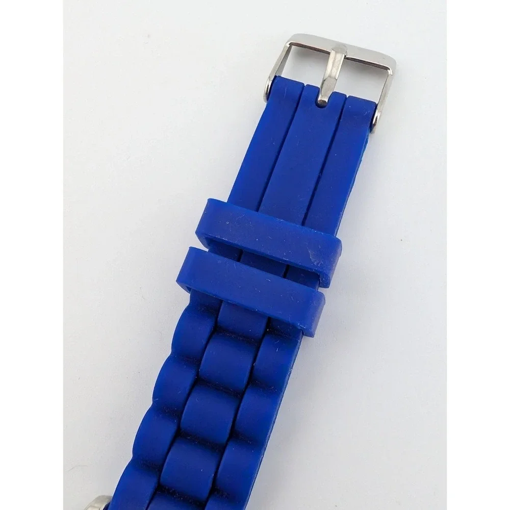 Kim‎ Rogers Watch Round 39mm Pave Rhinestone Blue Silicone Band- New Battery